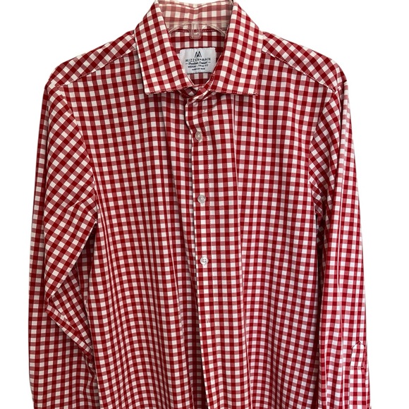 Mizzen+Main Red and White Checkered Casual Button Down Shirt - Picture 2 of 8